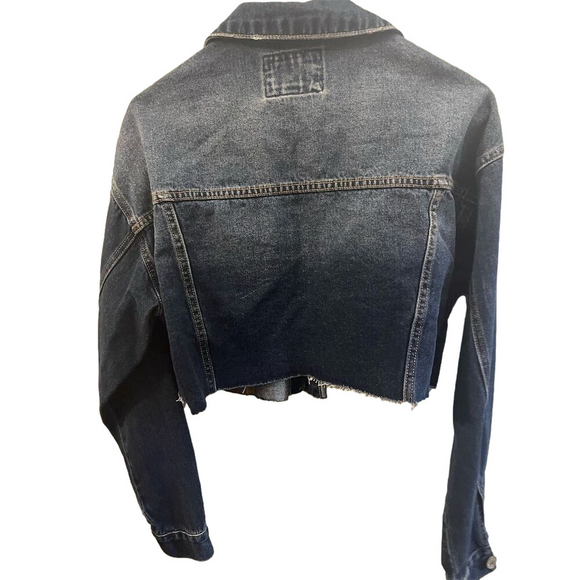 Forever 21 Women's Cropped Denim Jacket Blue Jean Size M Casual - Picture 2 of 5